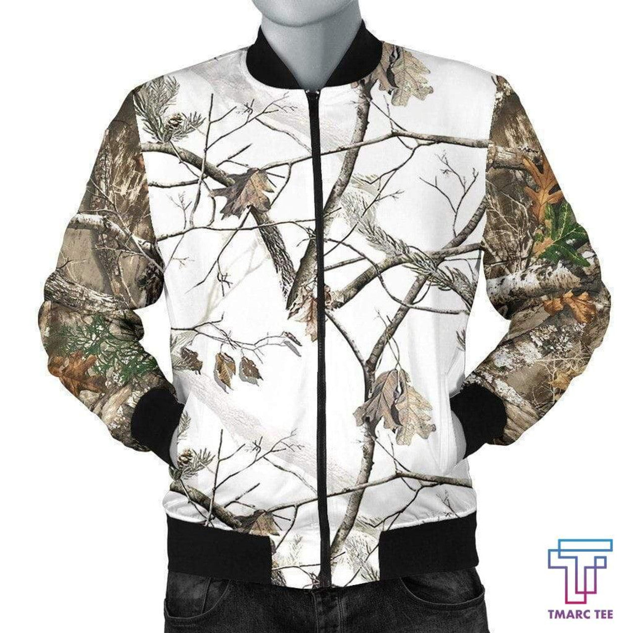 FUNSTUFFPRINT Tmarc Tee Men's 3D Bomber Jacket - Reel Tree Snow Camo 3D Bomber Jacket