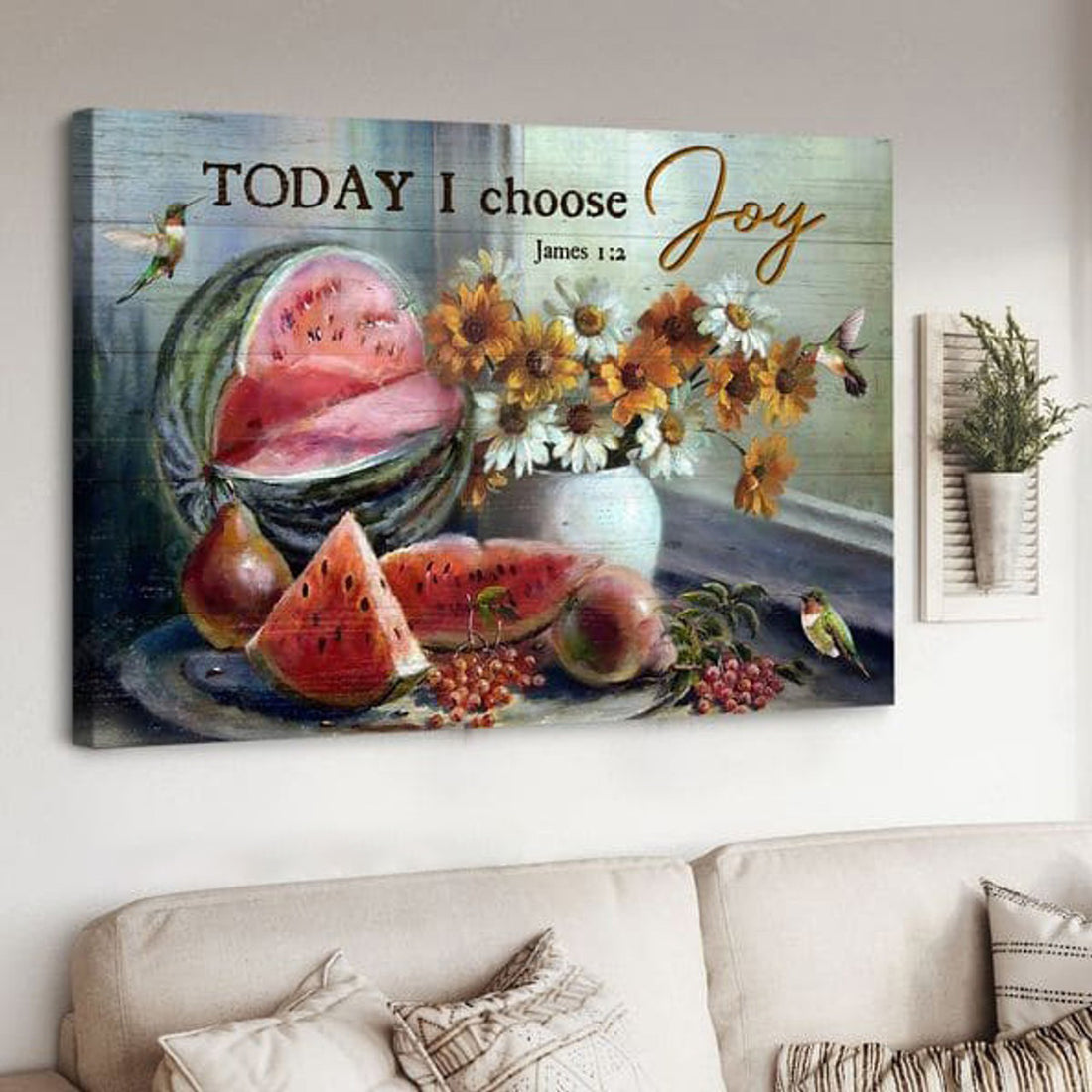 Today I Choose Joy, Butterfly Flower, Melon Fruit Poster and Canvas