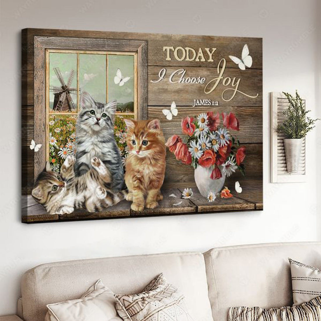 Today I Choose Joy, Cat Lover, Butterfly Flower, Poster Decor Poster and Canvas
