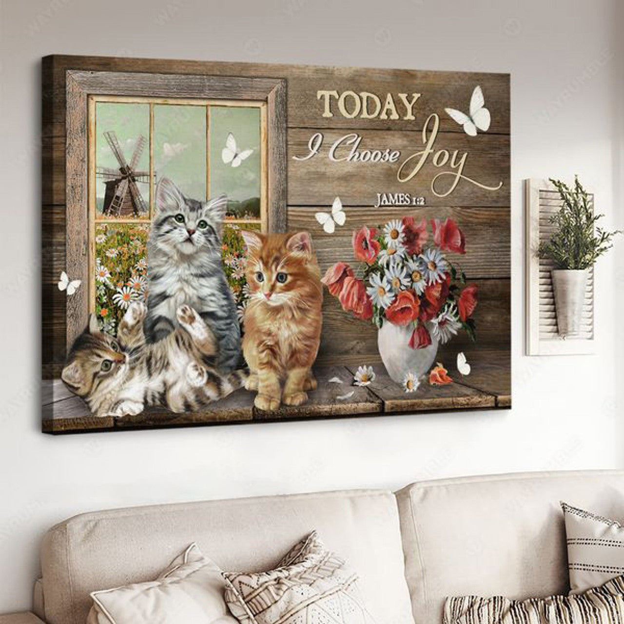 Today I Choose Joy, Cat Lover, Butterfly Flower, Poster Decor Poster and Canvas