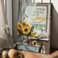 Today I Choose Joy Canvas - Beach Sunflower Vase Hummingbird Painting Canvas Wall Art - Christian Wall Posters - Religious Wall Decor