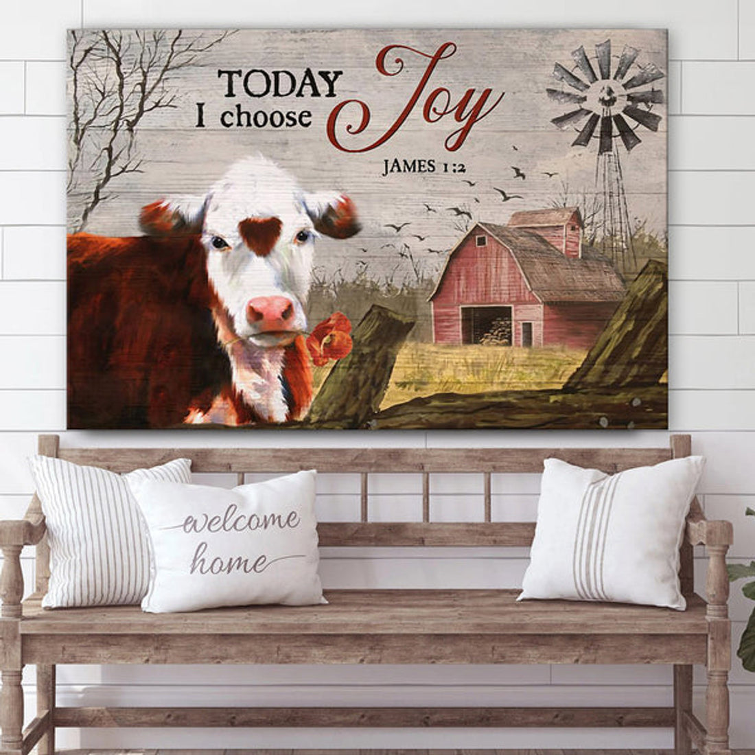 Today I Choose Joy Cow Farm Canvas Wall Art - Christian Canvas Wall Decor - Bible Verse Wall Art Canvas - Farmer Gift