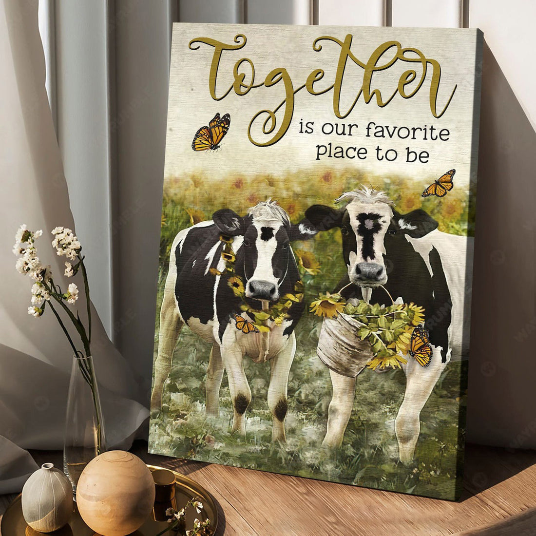 Together Is Out Favorite Place To Be, Dairy Cow, Butterfly Cow Poster and Canvas