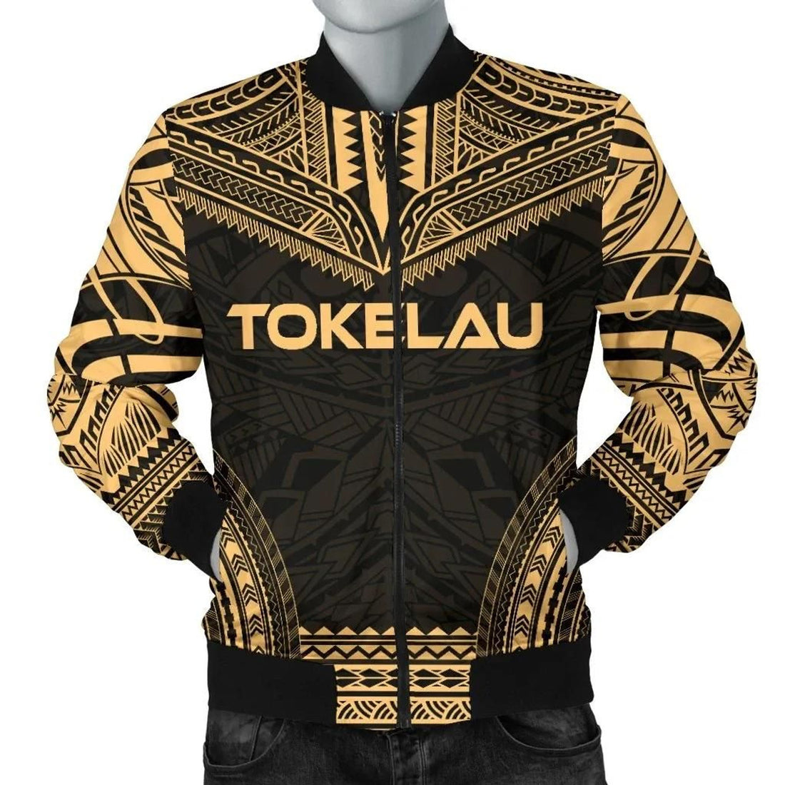 FUNSTUFFPRINT Tokelau Polynesian Chief Men's Bomber Jacket - Gold Version - 3D Bomber Jacket