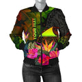 FUNSTUFFPRINT Tokelau Polynesian Personalised Women's Bomber Jacket - Hibiscus and Banana Leaves - 3D Bomber Jacket