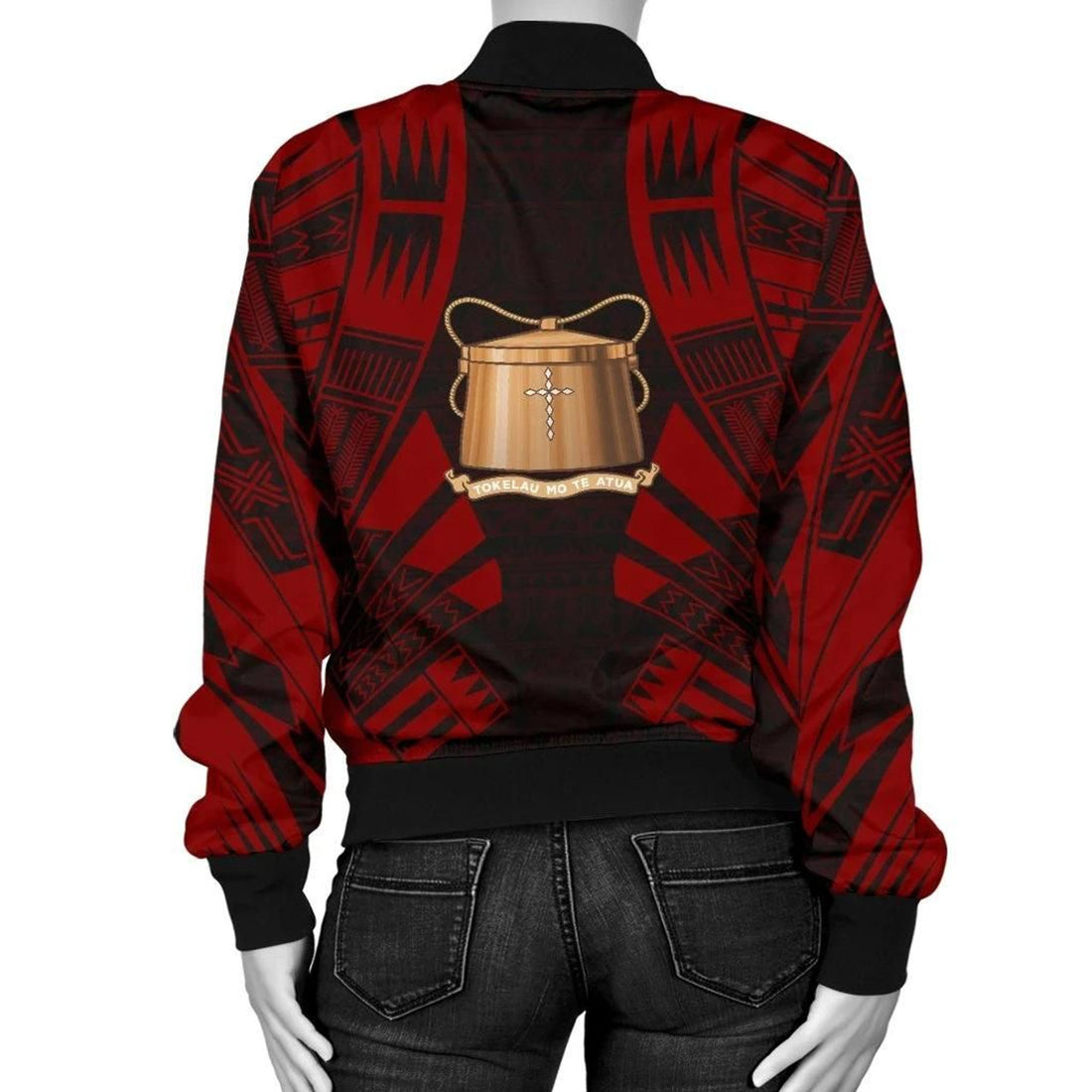 FUNSTUFFPRINT Tokelau Women Bomber Jacket - Polynesian Tattoo Red - 10 3D Bomber Jacket