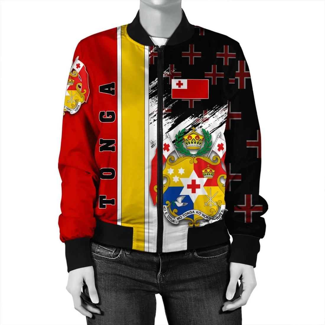 FUNSTUFFPRINT Tonga Coat Of Arms Women's Bomber Jacket - Flag Style JH 3D Bomber Jacket