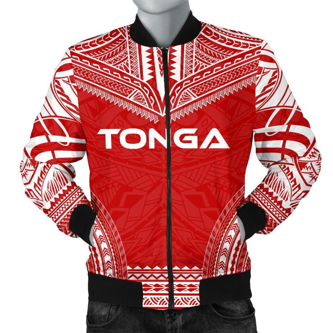 FUNSTUFFPRINT Tonga Flag Polynesian Chief Men's Bomber Jacket - 3D Bomber Jacket
