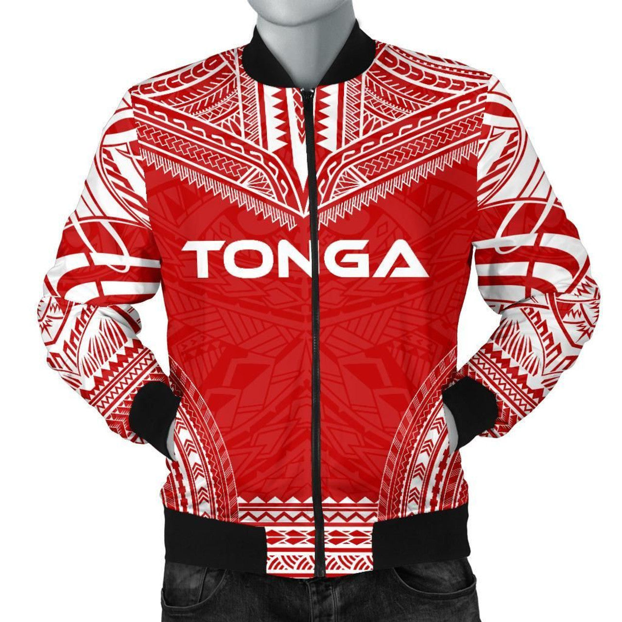 FUNSTUFFPRINT Tonga Flag Polynesian Chief Men's Bomber Jacket - 3D Bomber Jacket