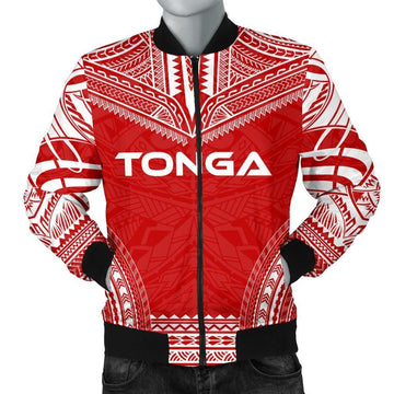 FUNSTUFFPRINT Tonga Flag Polynesian Chief Men's Bomber Jacket - 3D Bomber Jacket