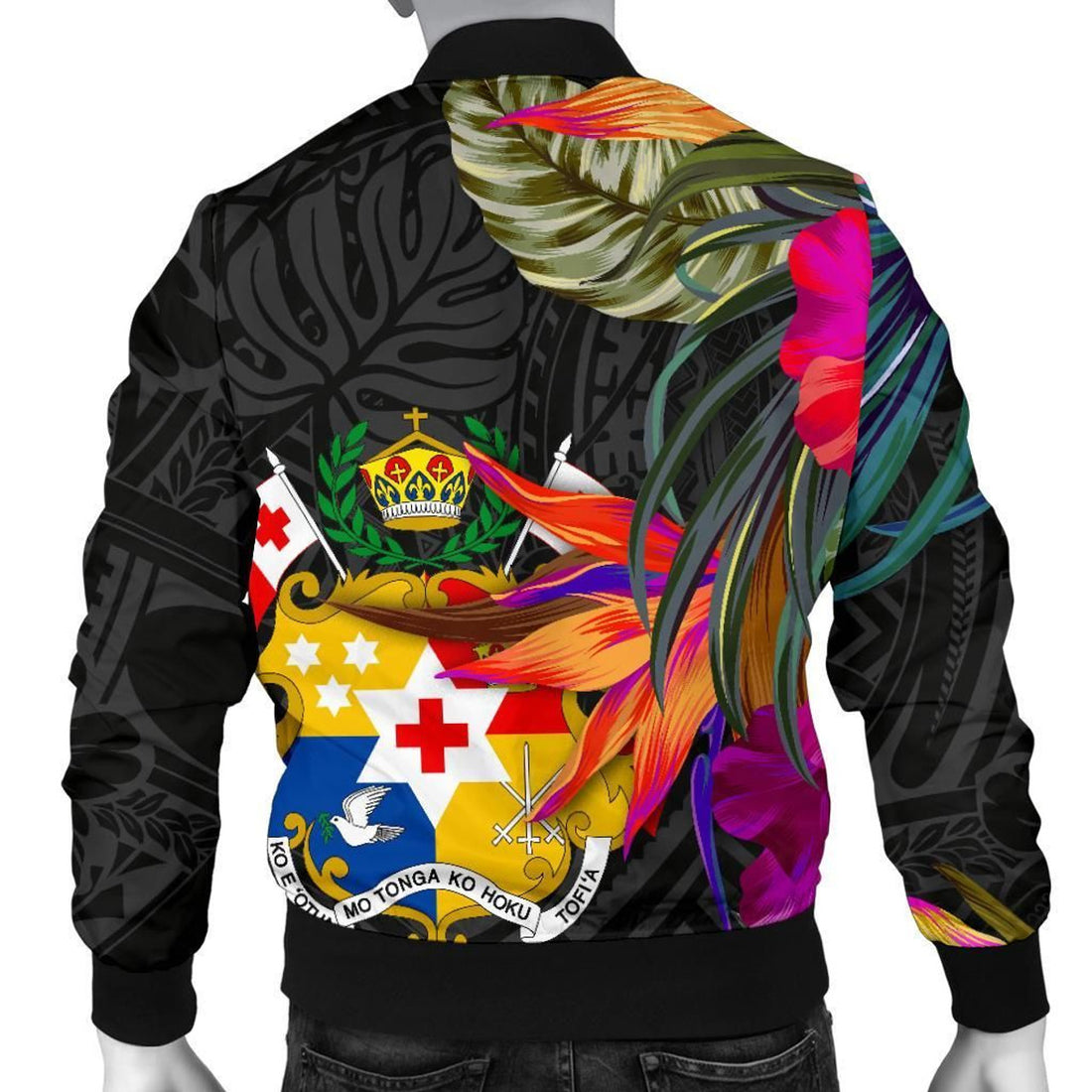 FUNSTUFFPRINT Tonga Men's Bomber Jacket - Polynesian Hibiscus Pattern - 3D Bomber Jacket
