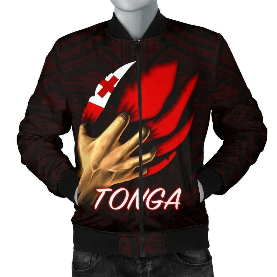 FUNSTUFFPRINT Tonga Men's Bomber Jacket - Tonga In Me (Red) - 3D Bomber Jacket