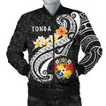 FUNSTUFFPRINT Tonga Men's Bomber Jacket - Tonga Seal Polynesian Patterns Plumeria (Black) - 3D Bomber Jacket