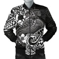 FUNSTUFFPRINT Tonga Men's Bomber Jacket - White Shark Polynesian Tattoo - 3D Bomber Jacket
