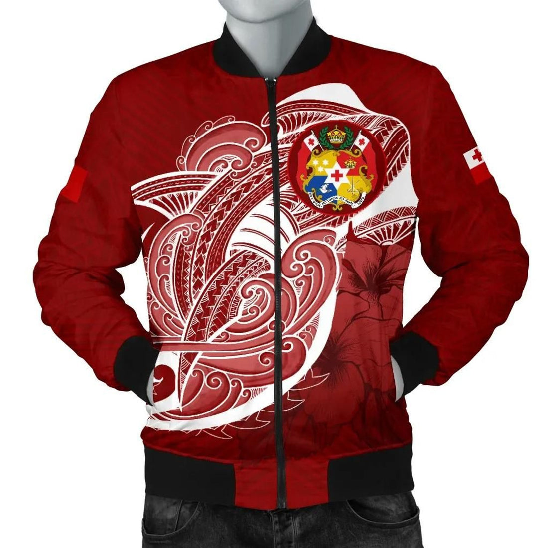 FUNSTUFFPRINT Tonga Men's Bomber Jackethark Coat Of Arms 3D Bomber Jacket