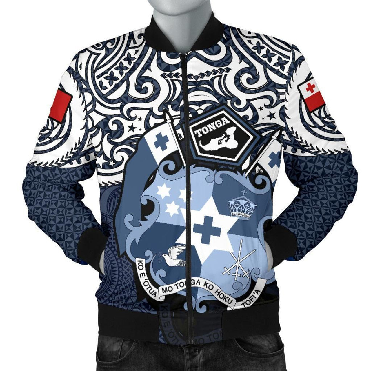 FUNSTUFFPRINT Tonga Polynesian Bomber Jacket (Men) - Tongan Pride (Blue) - 3D Bomber Jacket