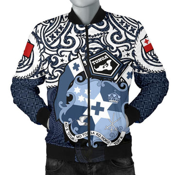 FUNSTUFFPRINT Tonga Polynesian Bomber Jacket (Men) - Tongan Pride (Blue) - 3D Bomber Jacket