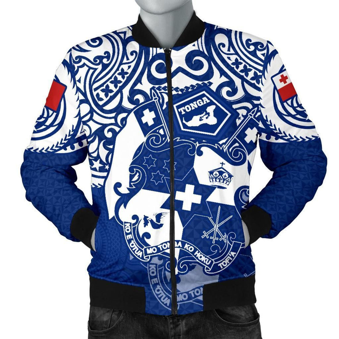 FUNSTUFFPRINT Tonga Polynesian Bomber Jacket (Men) - Tongan Pride (Bright Blue) - 3D Bomber Jacket