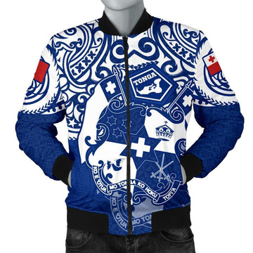FUNSTUFFPRINT Tonga Polynesian Bomber Jacket (Men) - Tongan Pride (Bright Blue) - 3D Bomber Jacket