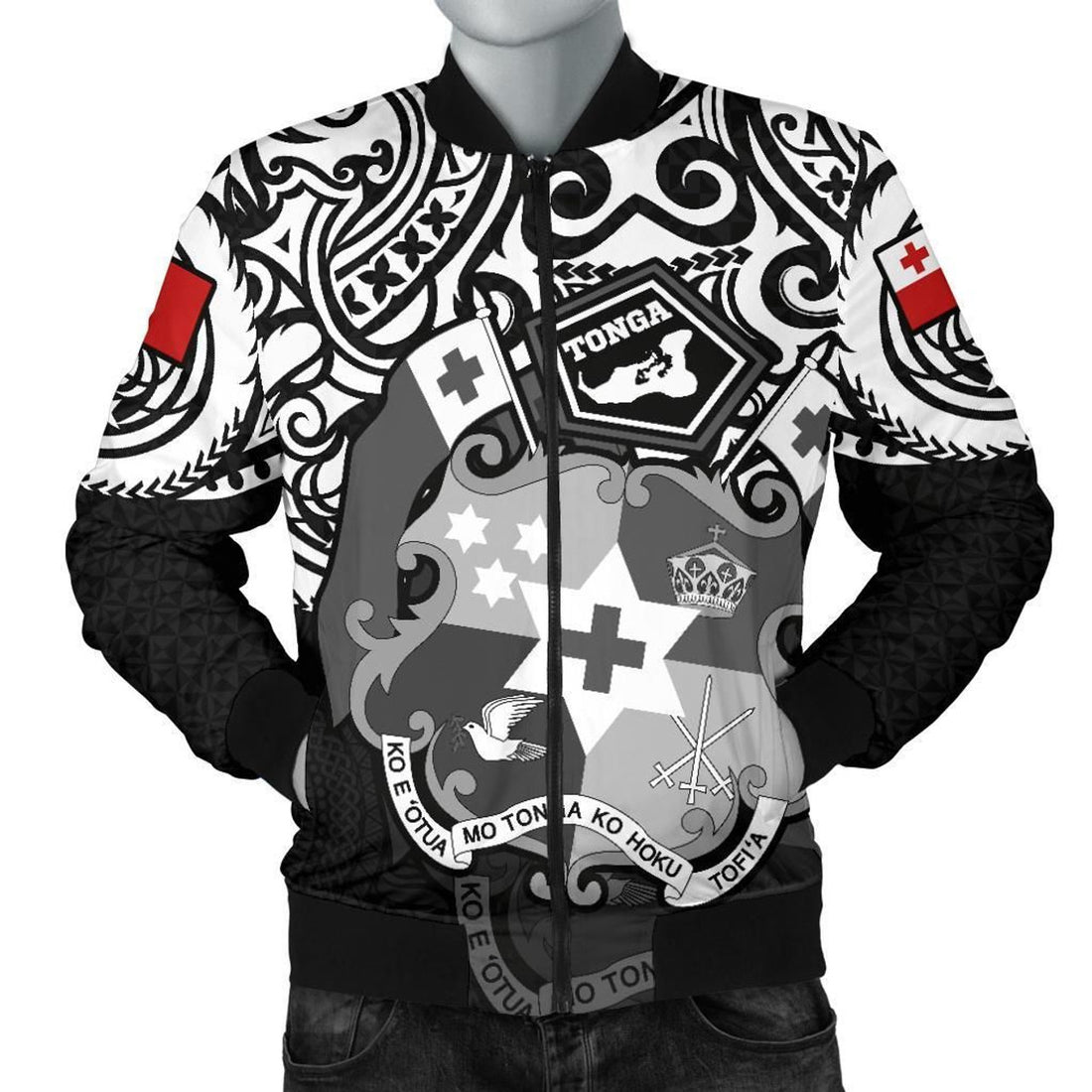 FUNSTUFFPRINT Tonga Polynesian Bomber Jacket (Men) - Tongan Pride (White) - 3D Bomber Jacket