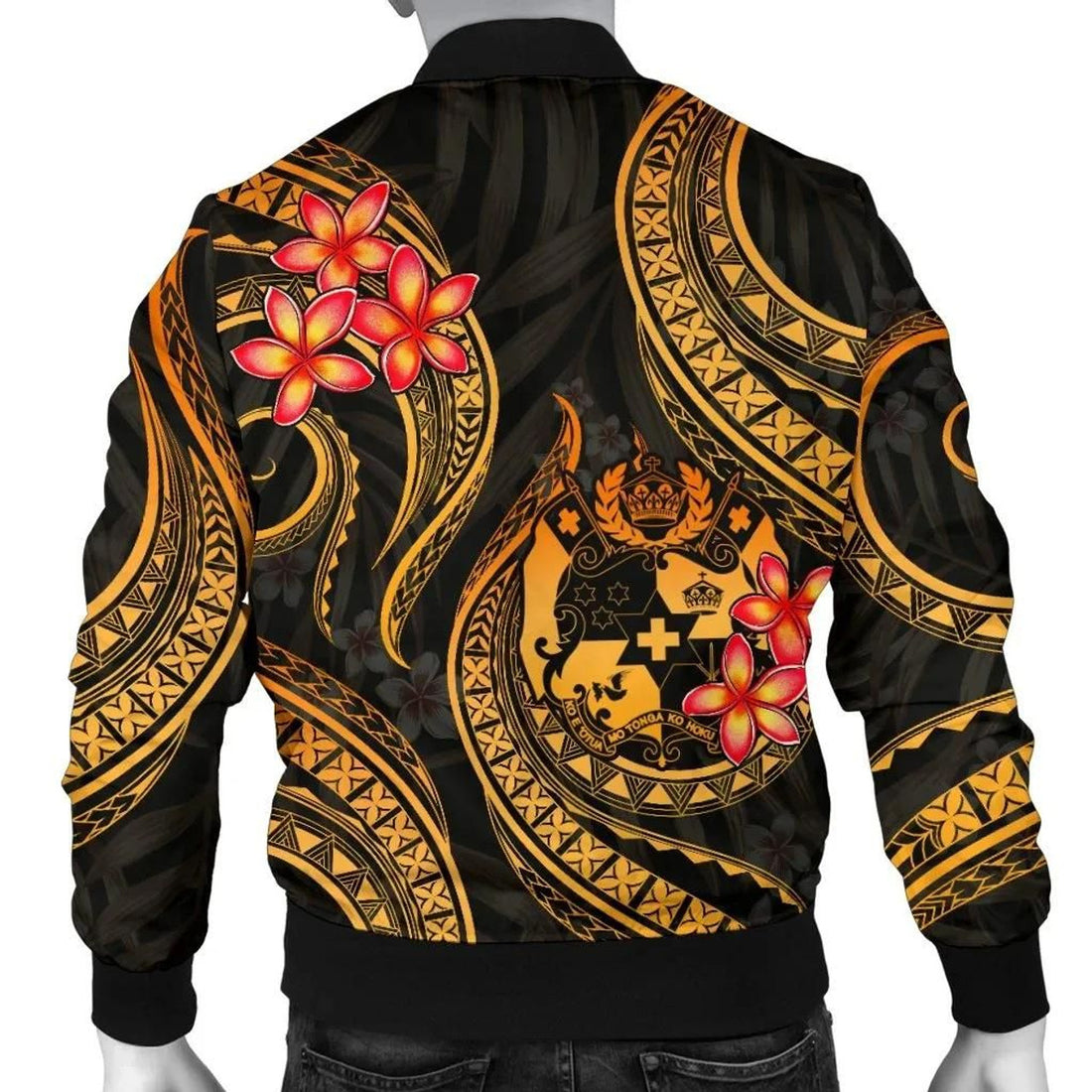 FUNSTUFFPRINT Tonga Polynesian Men Bomber Jacket - Gold Plumeria - 3D Bomber Jacket