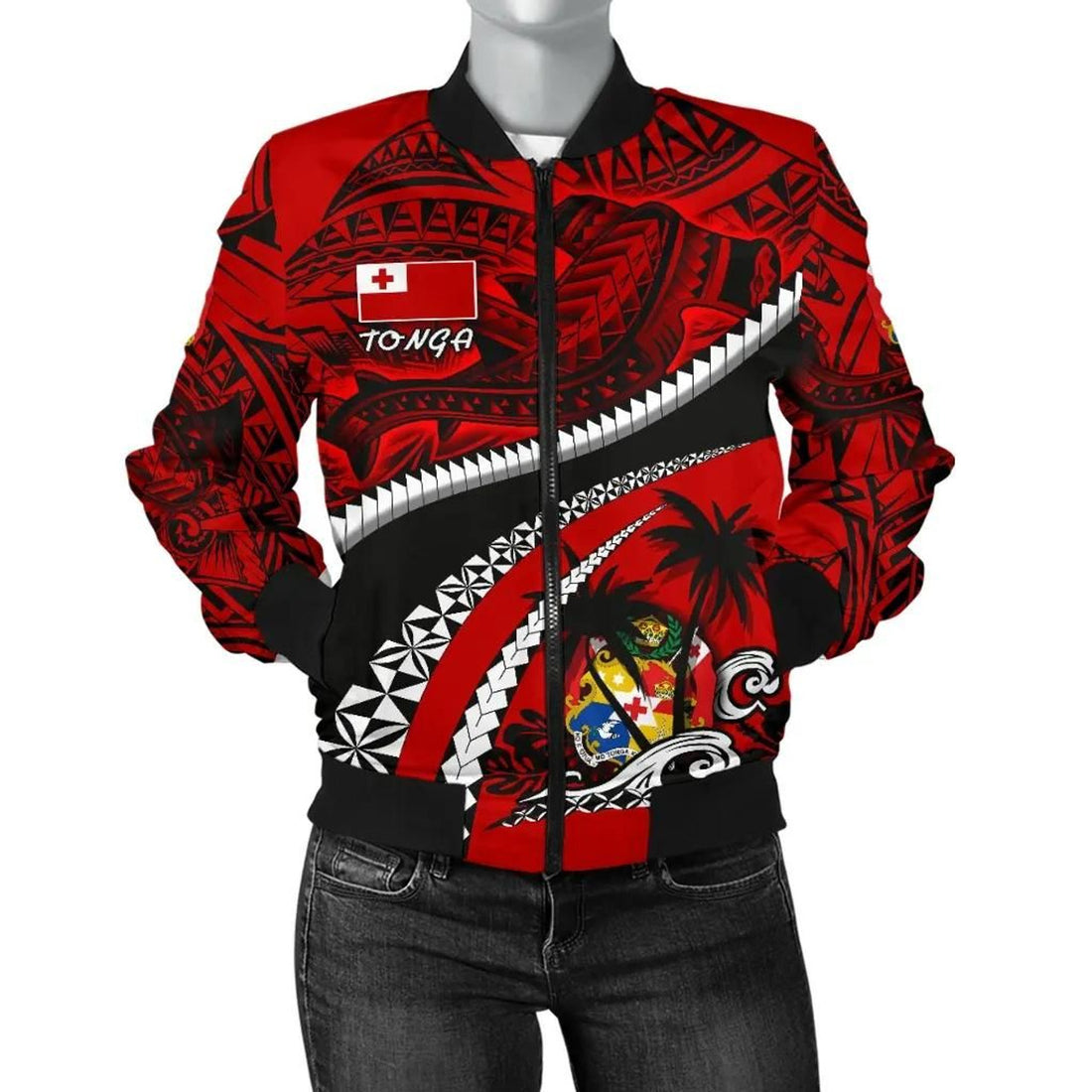 FUNSTUFFPRINT Tonga Polynesian Shark Tattoo Women's 3D Bomber Jacket