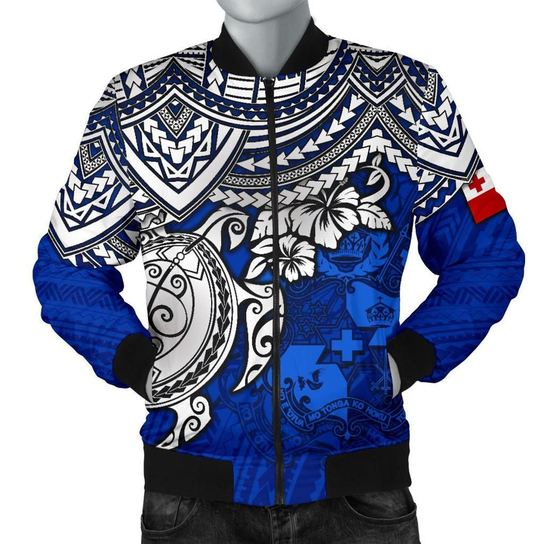 FUNSTUFFPRINT Tonga Polynesian bBomber Jacket (Men) - Blue Turtle - 3D Bomber Jacket