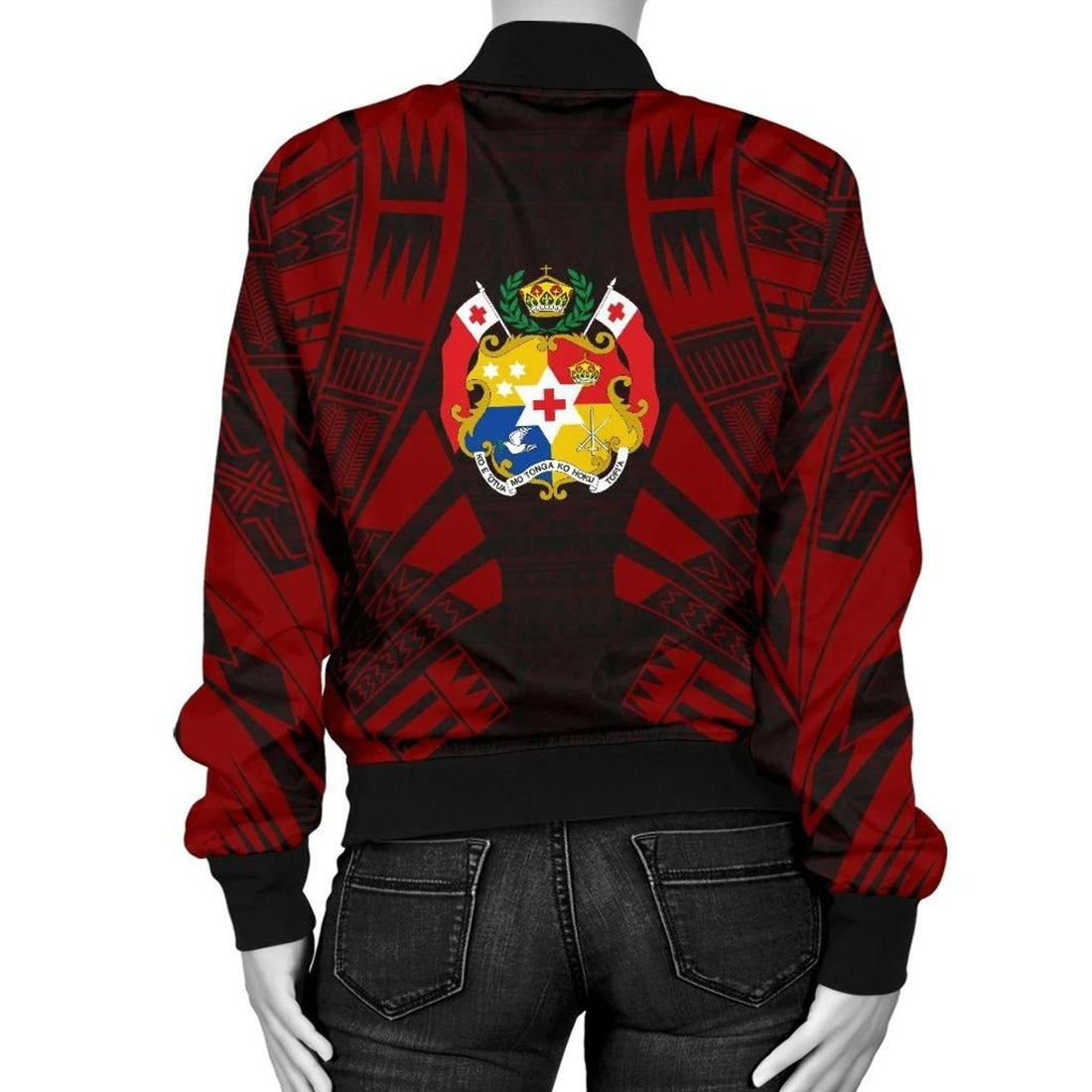 FUNSTUFFPRINT Tonga Women Bomber Jacket - Polynesian Tattoo Red - 10 3D Bomber Jacket