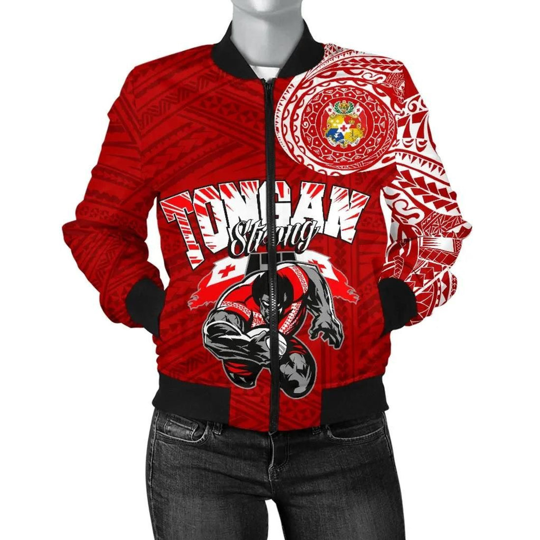 FUNSTUFFPRINT Tongan Strong Polynesian Tattoo Women's 3D Bomber Jacket