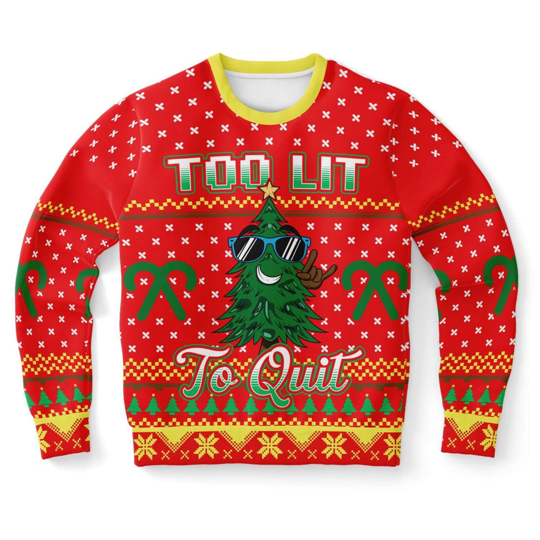 FUNSTUFFPRINT Too Lit To Quit Ugly Christmas Sweater, Christmas Sweater, Ugly Sweater, Funny Xmas Sweaters Ugly Sweater