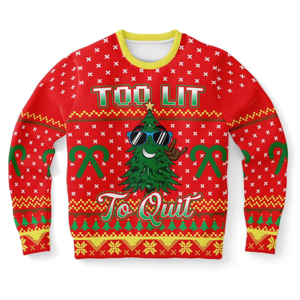 FUNSTUFFPRINT Too Lit To Quit Ugly Christmas Sweater, Christmas Sweater, Ugly Sweater, Funny Xmas Sweaters Ugly Sweater