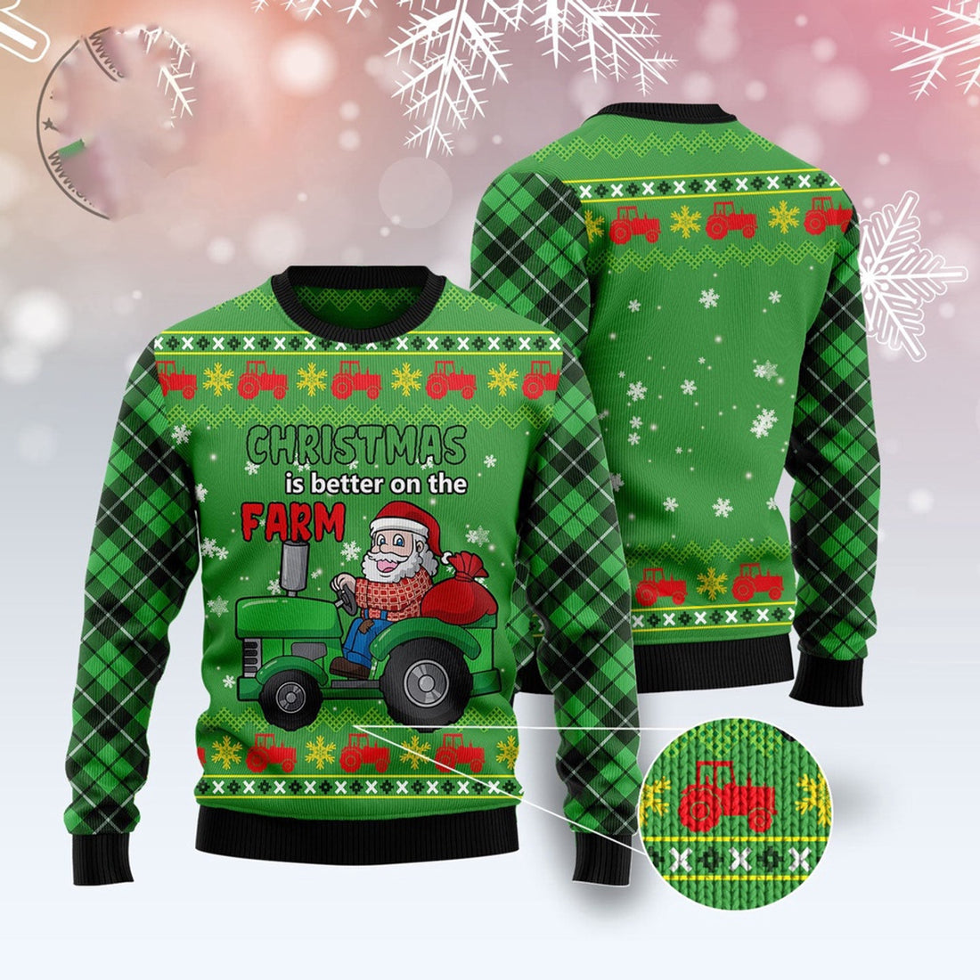FUNSTUFFPRINT Tractor Santa Ugly Christmas Sweater, Christmas Sweater, Ugly Sweater, Funny Xmas Sweaters Ugly Sweater