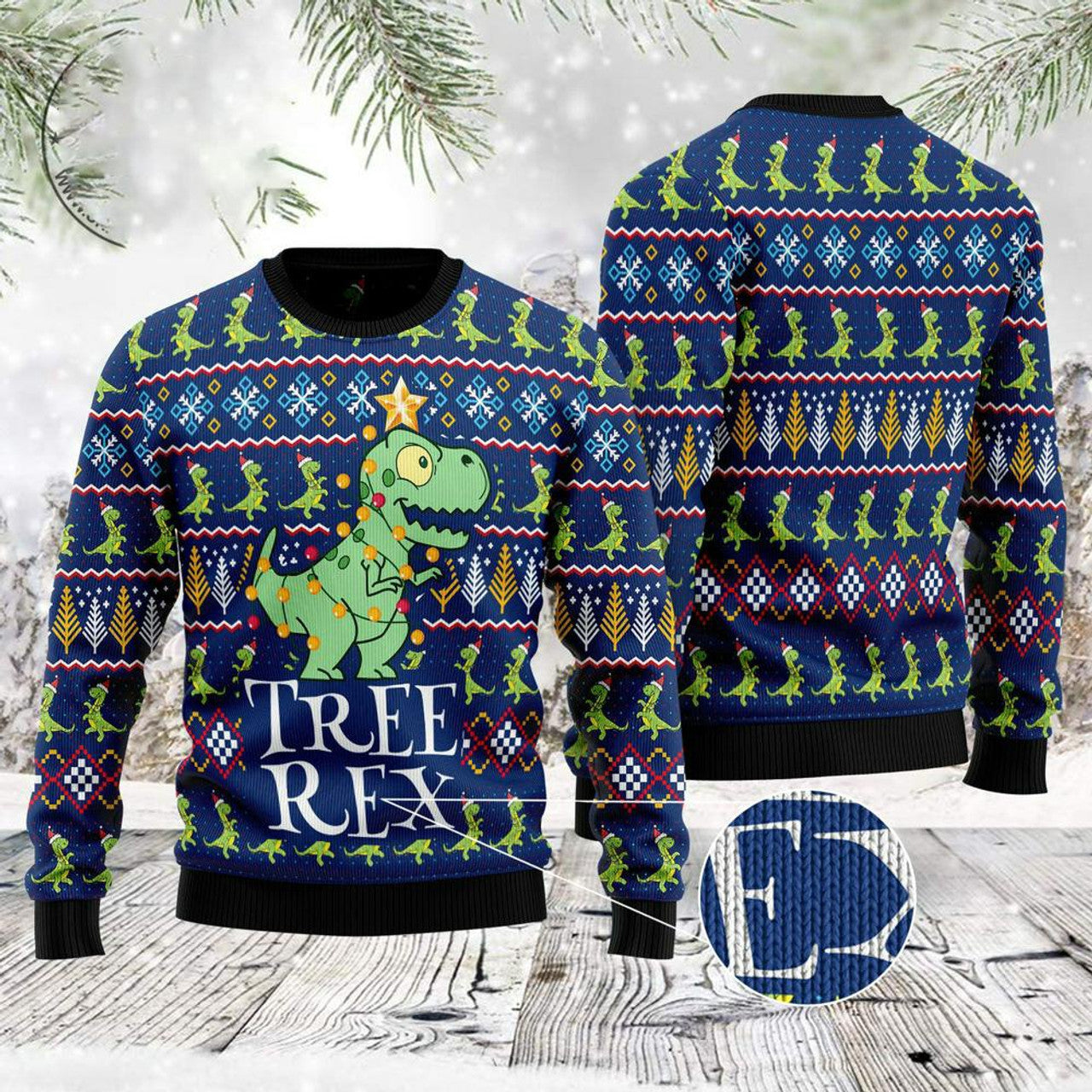 FUNSTUFFPRINT Tree Rex Ugly Christmas Sweater, Xmas Tree Sweater, Christmas Sweater Ugly  Sweater