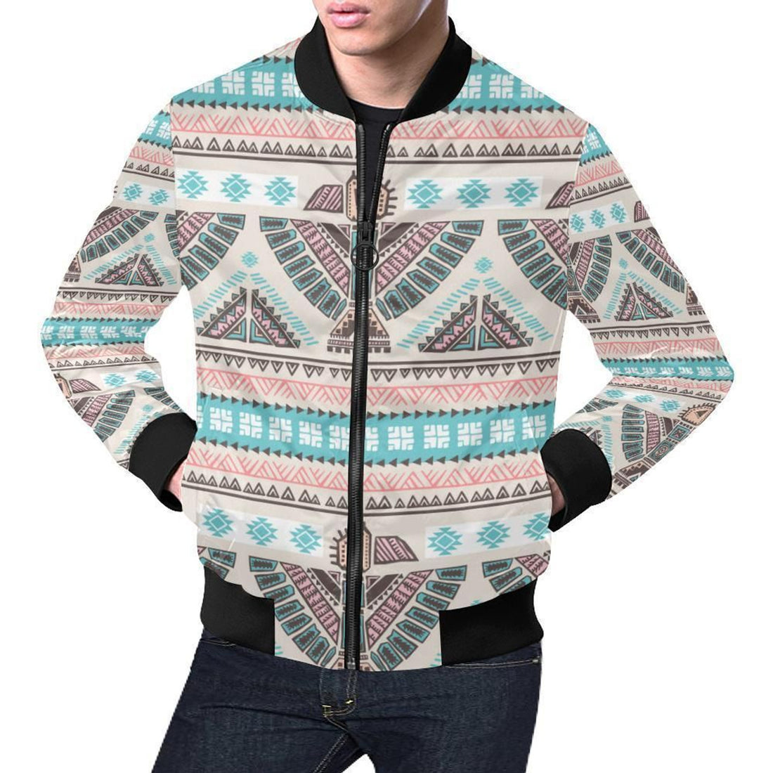 FUNSTUFFPRINT Tribal Native Indians American Aztec Navajo Print Mens 3D Bomber Jacket
