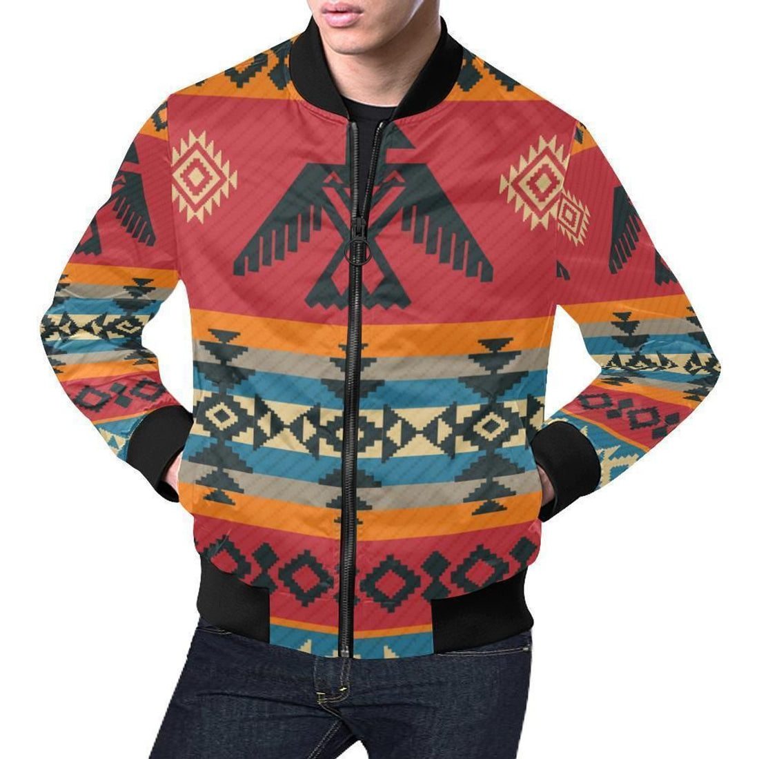 FUNSTUFFPRINT Tribal Navajo Native Indians American Aztec Print Mens 3D Bomber Jacket