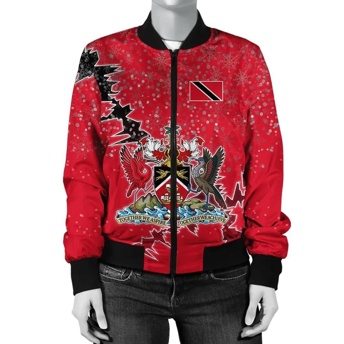 FUNSTUFFPRINT Trinidad and Tobago Christmas Coat Of Arms Women Bomber Jacket Style 3D Bomber Jacket