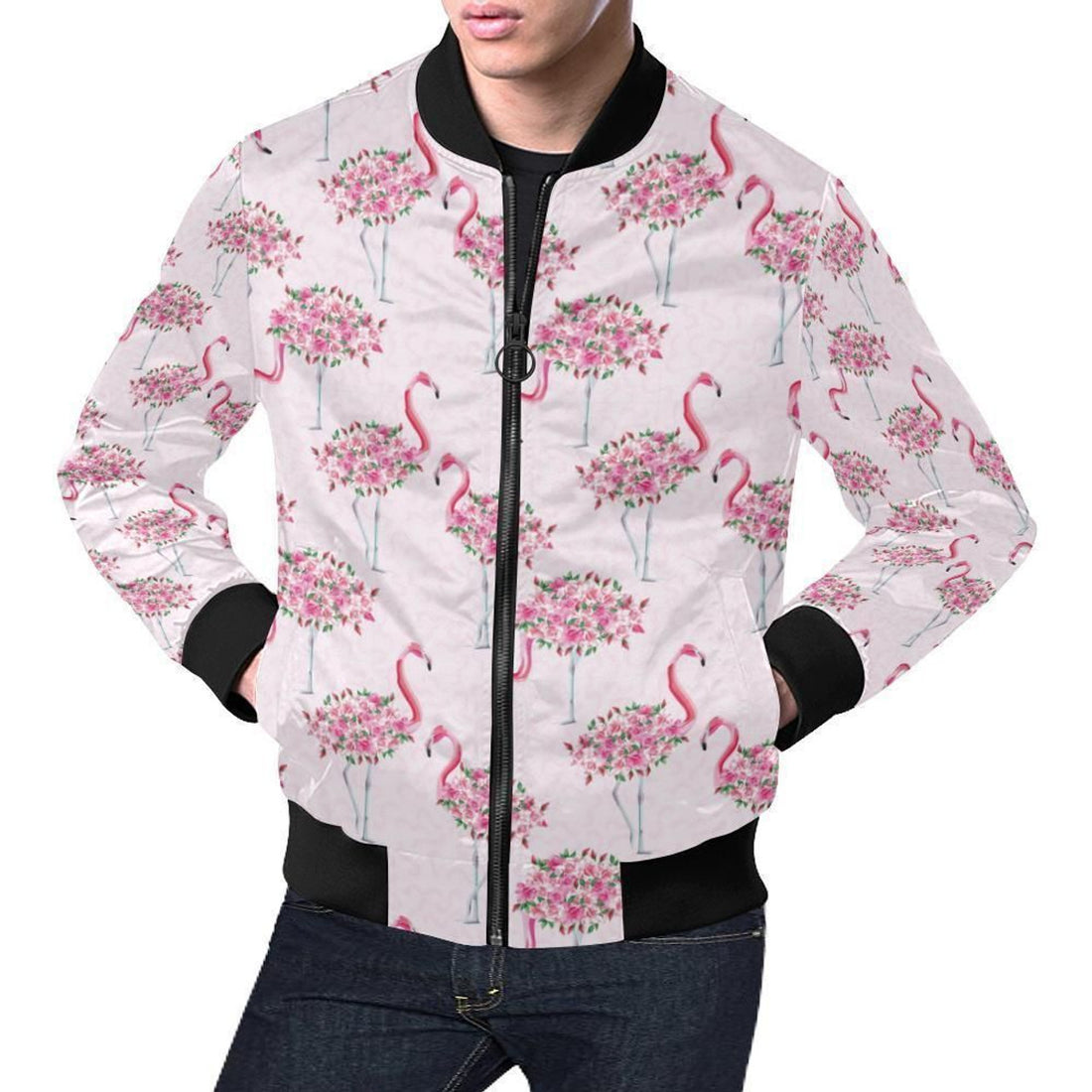 FUNSTUFFPRINT Tropical Flamingo Hawaiian Floral Pattern Print Mens 3D Bomber Jacket