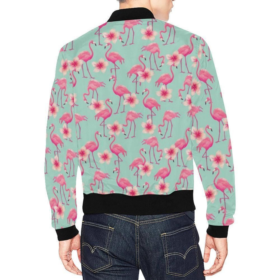 FUNSTUFFPRINT Tropical Flamingo Hibiscus Hawaiian Floral Pattern Print Mens 3D Bomber Jacket