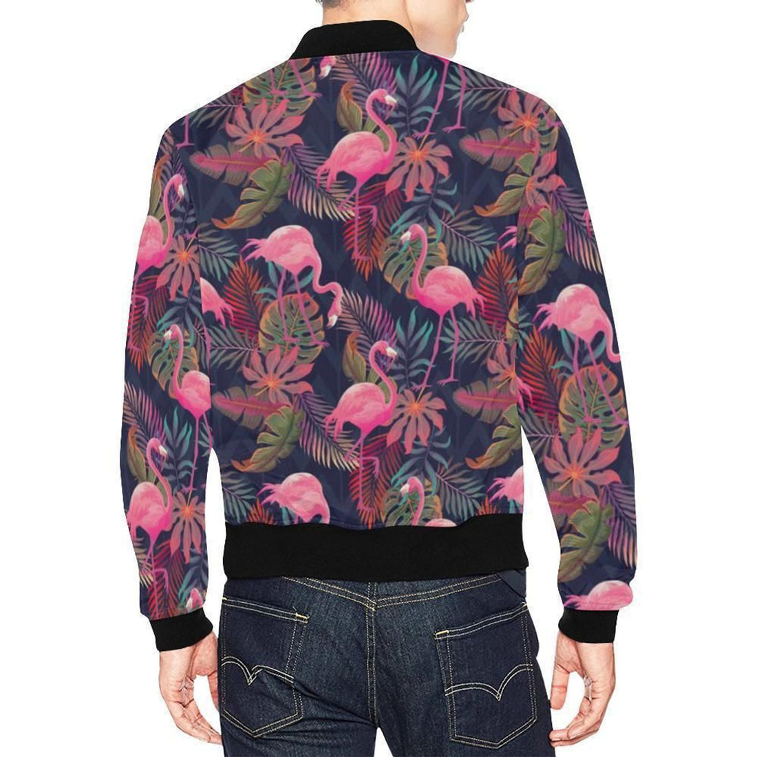 FUNSTUFFPRINT Tropical Flamingo Palm Leaves Hawaiian Floral Pattern Print Mens 3D Bomber Jacket