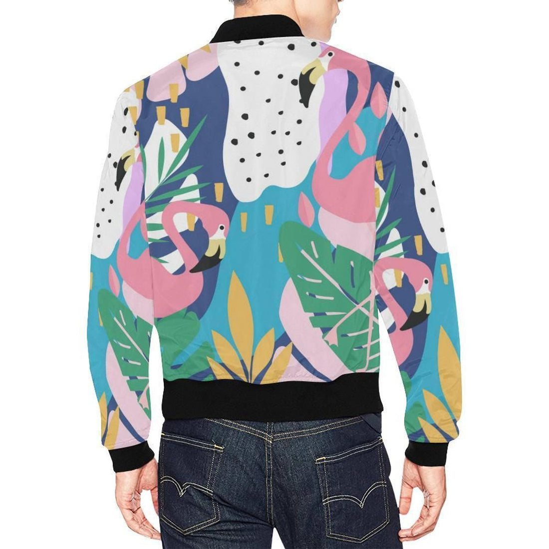 FUNSTUFFPRINT Tropical Flamingo Palm Leaves Hawaiian Pattern Print Mens 3D Bomber Jacket