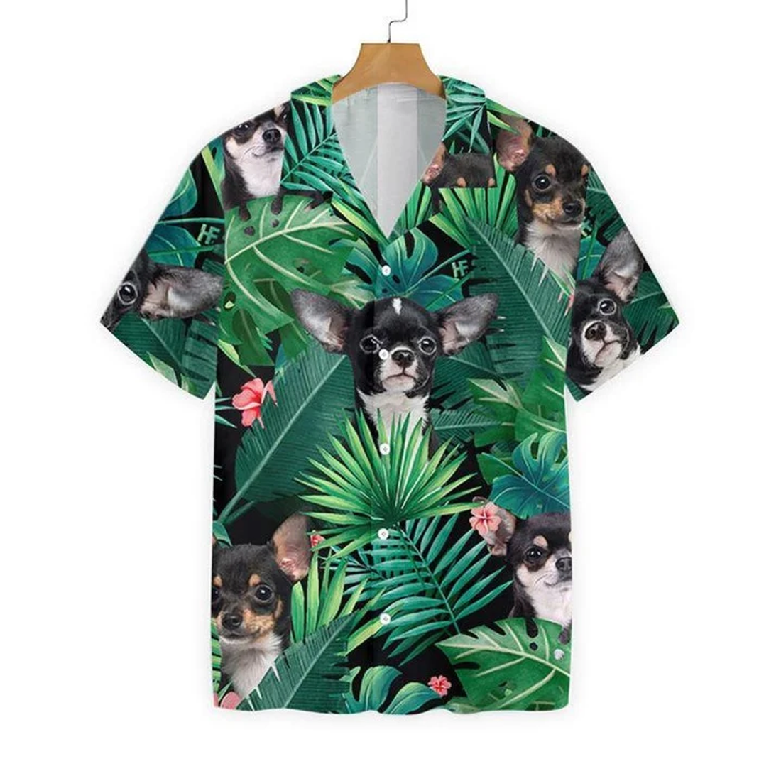 Tropical Black Chihuahua Dog Pattern Hawaiian Shirt