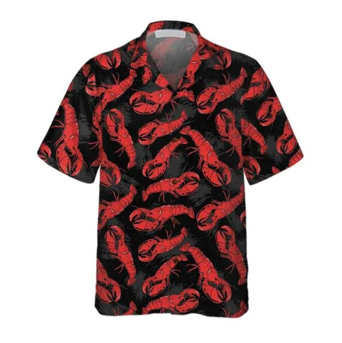 Tropical Lobster Hand Drawn Pattern Black Theme Hawaiian Shirt