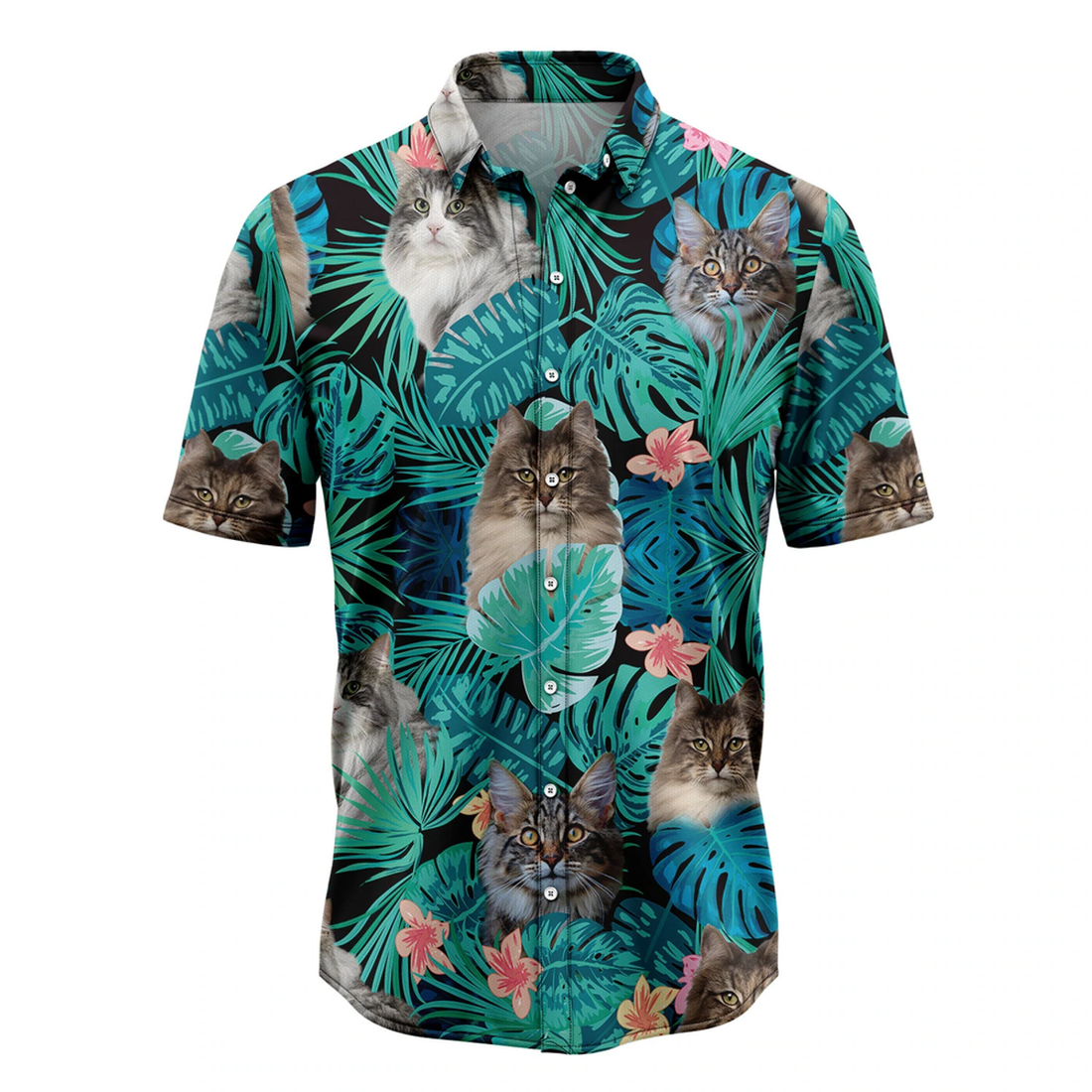 Tropical Norwegian Forest Cat Hawaiian Shirt, Summer gift, Hawaiian Shirts for Men, Aloha Beach Shirt