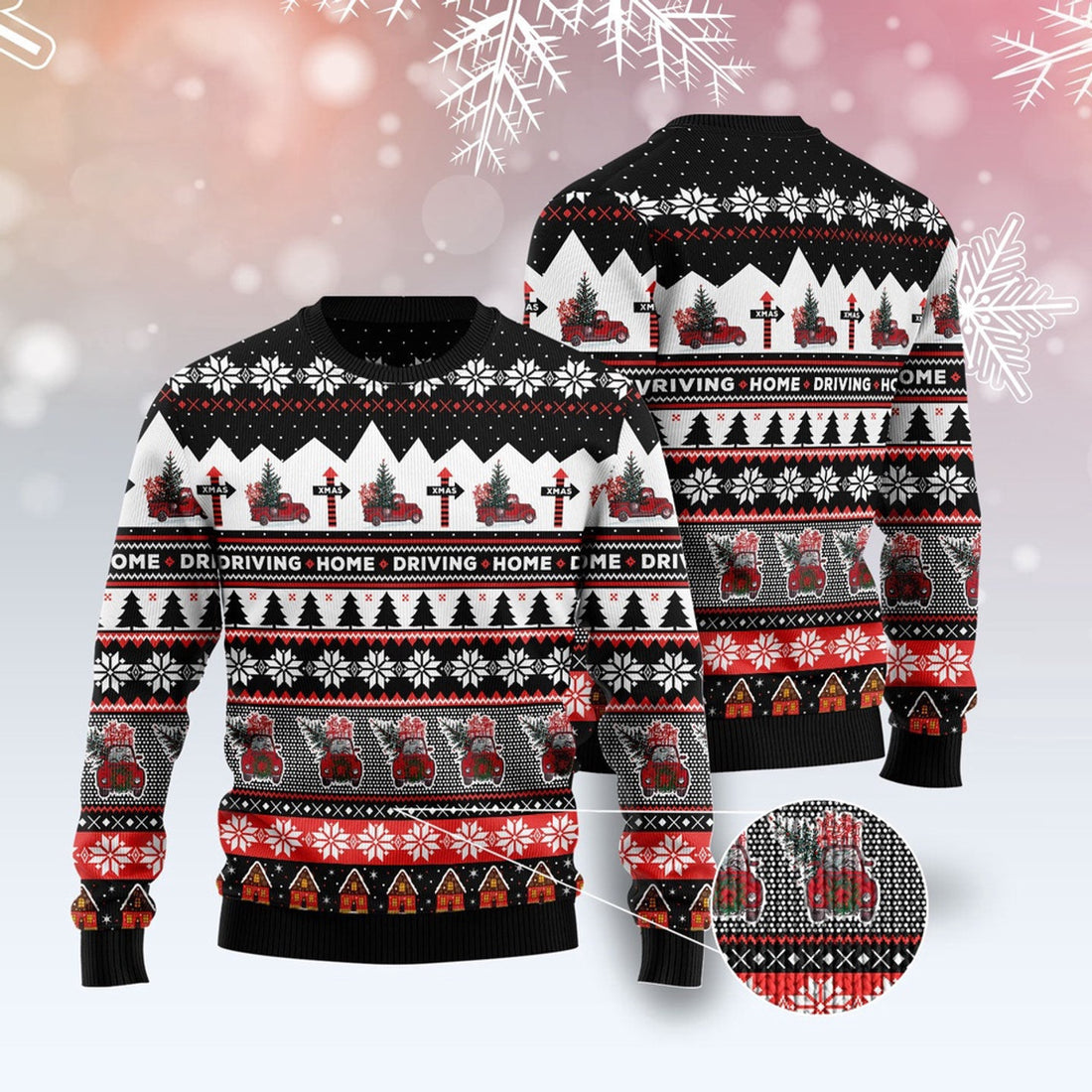 FUNSTUFFPRINT Truck Driving Home Ugly Christmas Sweater, Christmas Sweater, Ugly Sweater, Funny Xmas Sweaters Ugly Sweater