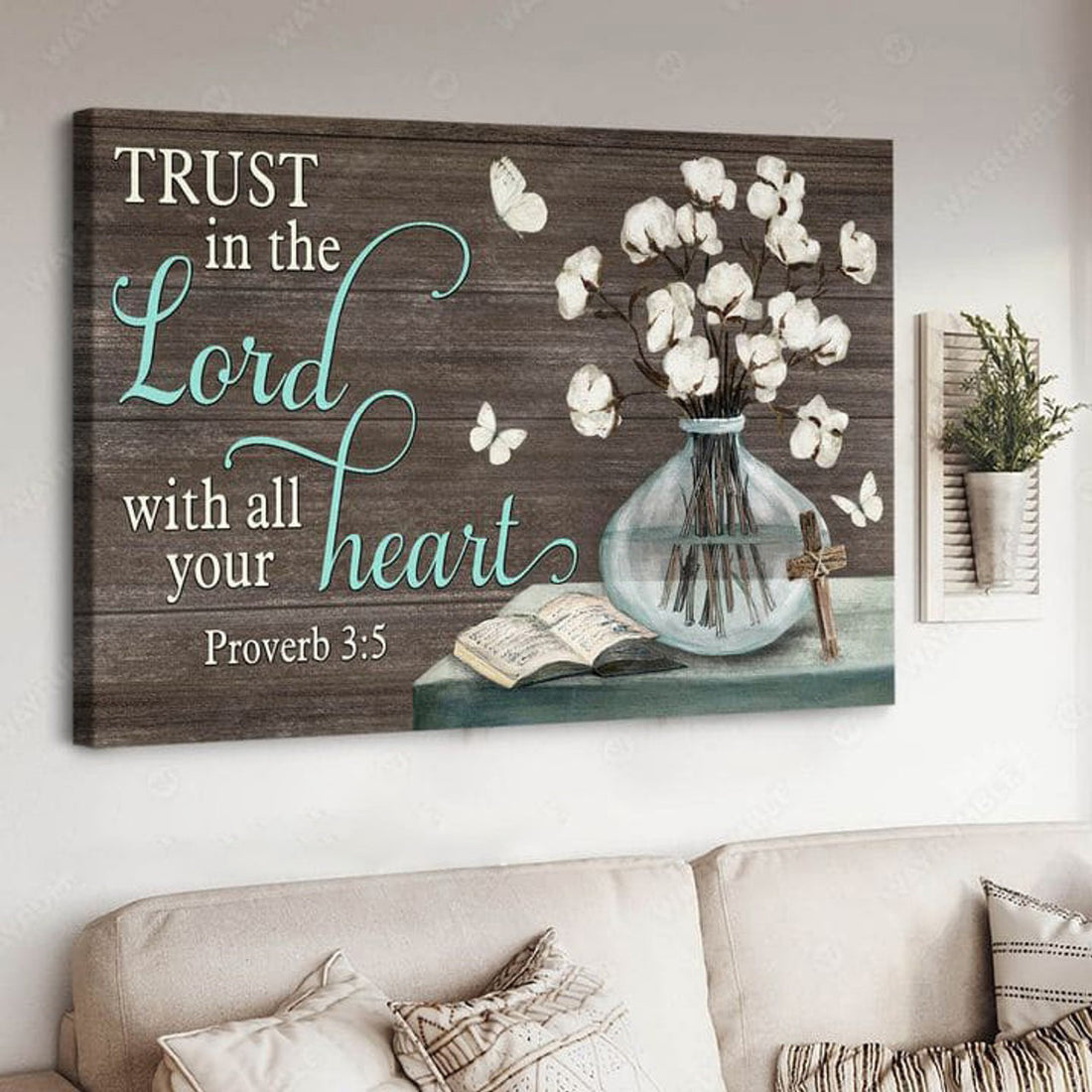 Trust In The Lord With All Your Heart, Poster Decor, God Cross Poster and Canvas
