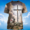 FUNSTUFFPRINT Knight Templar Kneel Before Jesus T-Shirt Templar Lover Shirts Men Women 3D T-shirt