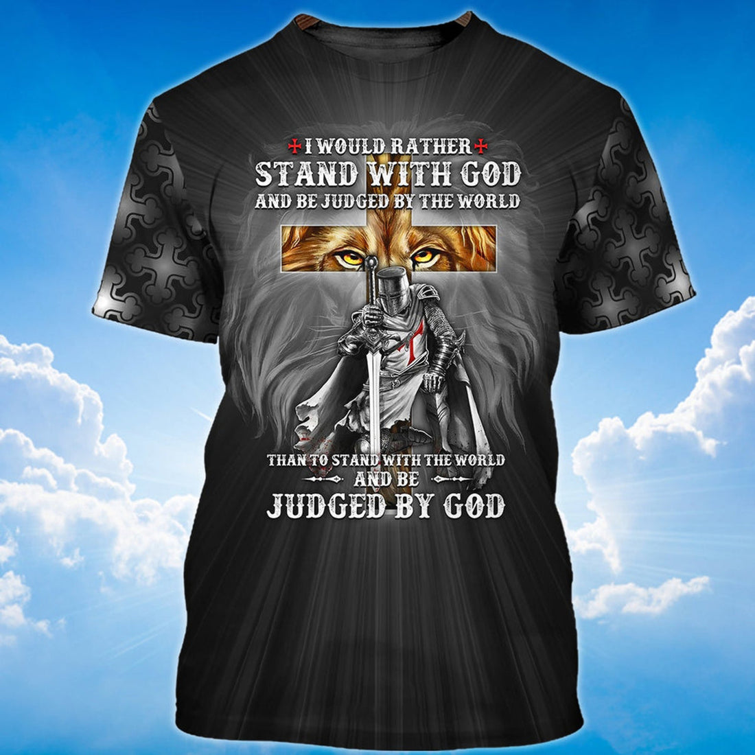 FUNSTUFFPRINT 3D All Over Print Knight Templar T-Shirt I Would Rather Stand With God 3D T-shirt