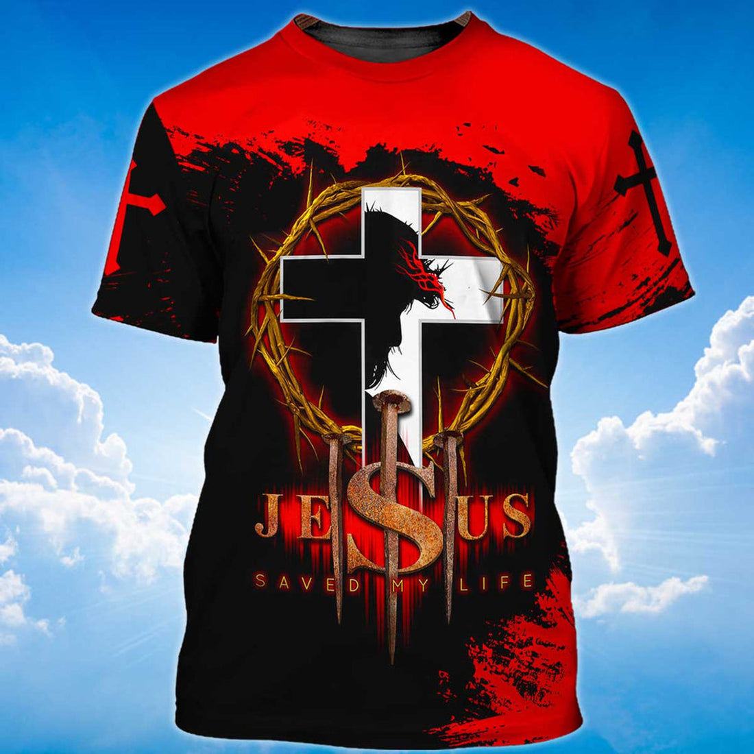 FUNSTUFFPRINT Jesus Christ Saved My Life Black And Red Shirts 3D T-shirt