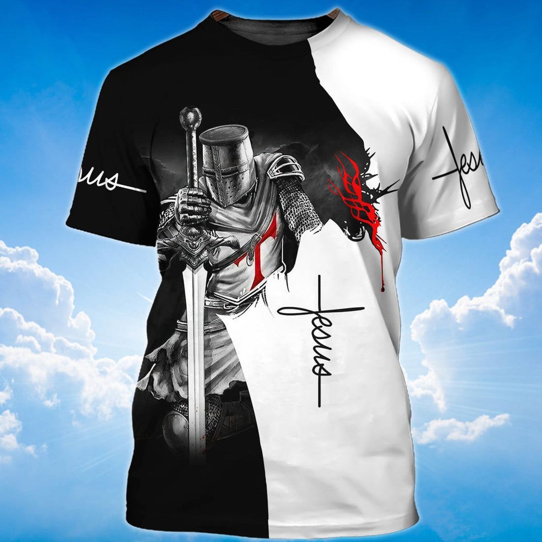 FUNSTUFFPRINT Knight Templar Jesus Is My God My King My Lord T-Shirt Gift For Knight Templar Lover 3D T-shirt