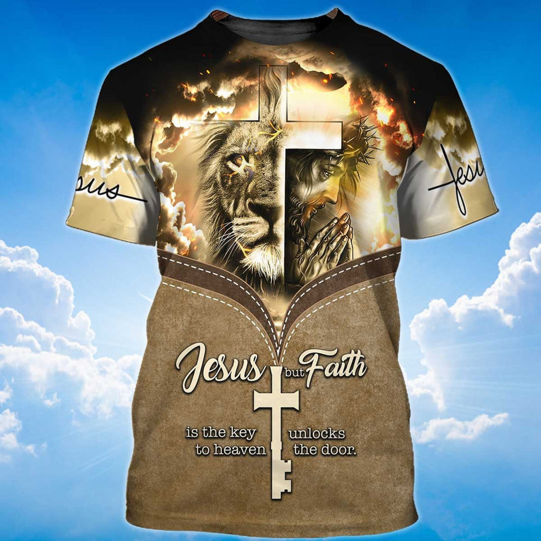 FUNSTUFFPRINT Jesus Is The Key To Heaven T-Shirt Jesus And Lion Shirt For Men Women 3D T-shirt